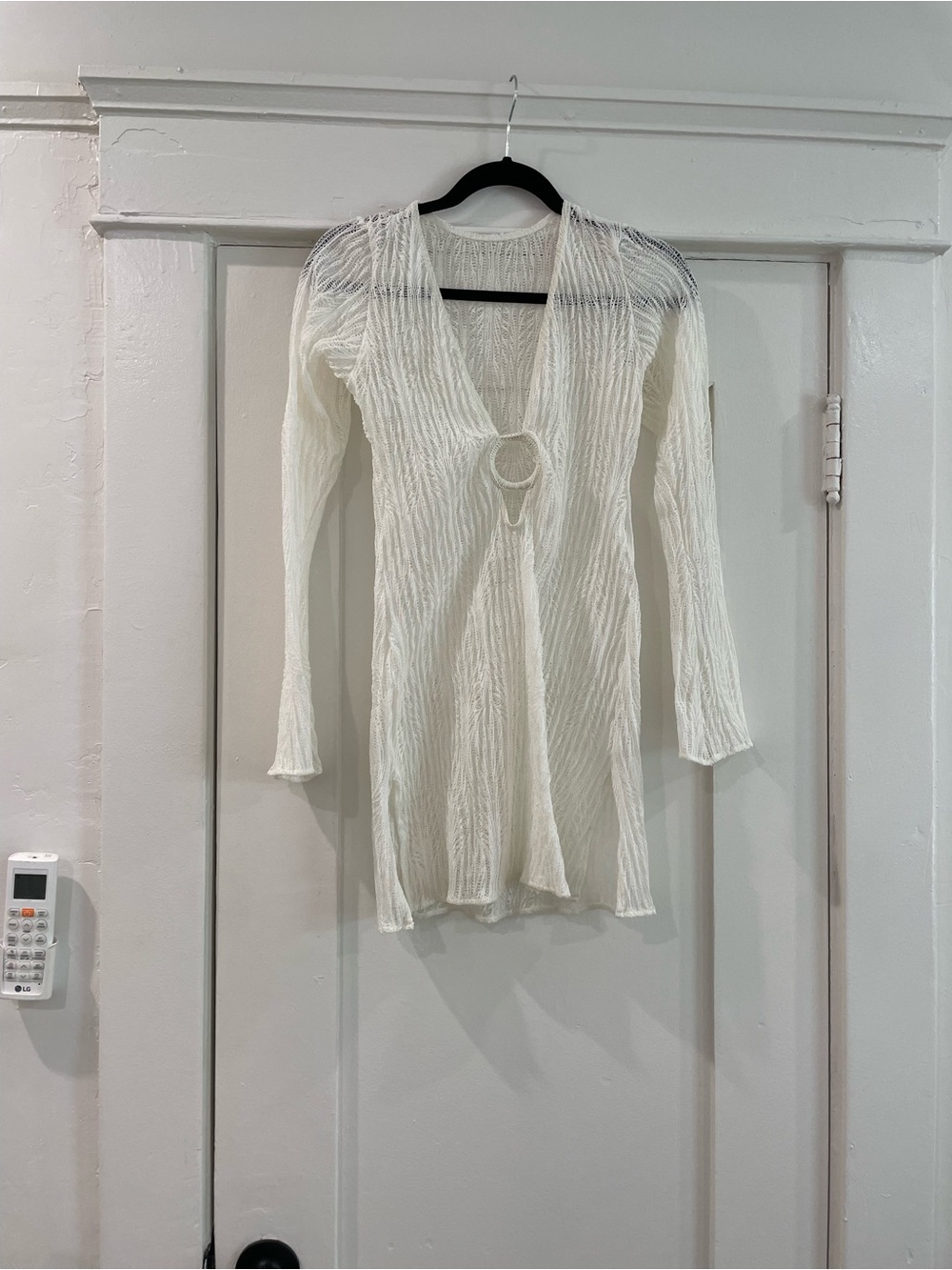 Peixoto White Sheer V-Neck Swim Coverup with Front Ring